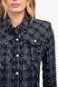 Balmain Navy Blue Tweed Fringe Button-Up Top Size 36