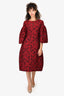 Dolce & Gabbana Red/Black Jacquard 3/4 Flared Sleeve Midi Dress with Black Sleeve Size 38