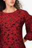 Dolce & Gabbana Red/Black Jacquard 3/4 Flared Sleeve Midi Dress with Black Sleeve Size 38