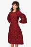 Dolce & Gabbana Red/Black Jacquard 3/4 Flared Sleeve Midi Dress with Black Sleeve Size 38