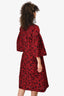 Dolce & Gabbana Red/Black Jacquard 3/4 Flared Sleeve Midi Dress with Black Sleeve Size 38