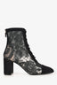 Christian Dior Black Suede/Mesh Embroidered Lace-Up Heeled Boots Size 36