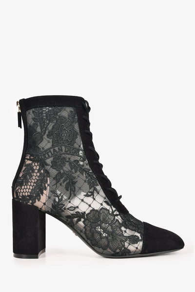 Christian Dior Black Suede Mesh Embroidered Lace Up Heeled Boots Size 36