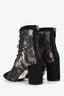 Christian Dior Black Suede/Mesh Embroidered Lace-Up Heeled Boots Size 36