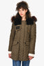 Burberry Brit Green Quilted Shearling/Fur Decorated Coat Size XS