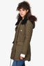 Burberry Brit Green Quilted Shearling/Fur Decorated Coat Size XS