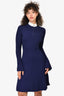 Sandro Navy/White Crystal Embellished Zip Detailed Ribbed Dress Size 2