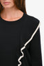 Chloe Black/White Trim Cashmere/Cotton Ruffle Sweater Size S