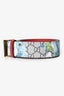 Gucci Navy Leather GG Supreme Floral Printed Belt Size 80/32