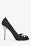 Giuseppe Zanotti Black Satin Crystal Embellished Peep Toed Heels Size 38.5