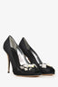 Giuseppe Zanotti Black Satin Crystal Embellished Peep Toed Heels Size 38.5