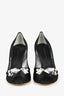 Giuseppe Zanotti Black Satin Crystal Embellished Peep Toed Heels Size 38.5