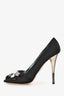 Giuseppe Zanotti Black Satin Crystal Embellished Peep Toed Heels Size 38.5