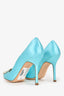 Manolo Blahnik Blue Satin Faux Pearl Embellished Hangisi Heels Size 37.5