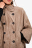 Brunello Cucinelli Beige Suede Leather Double Breasted 3/4 Sleeve Coat Size 46