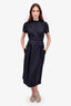 Christian Dior Navy Wool Mock Neck Belted Midi Dress Size 6 US