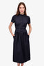 Christian Dior Navy Wool Mock Neck Belted Midi Dress Size 6 US