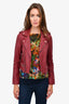 Maje Burgundy Leather Biker Jacket Size 36