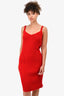 Tricot Comme des Garcons Red Wool Cable Knit Sleeveless Midi Dress Size S