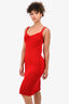 Tricot Comme des Garcons Red Wool Cable Knit Sleeveless Midi Dress Size S