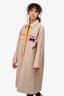 Miu Miu Beige/Red Striped Coated Mac Rain Coat with Cat Size 38