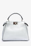 Fendi Silver Grained Leather Mini Selleria Peekaboo Top Handle with Strap