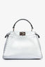 Fendi Silver Grained Leather Mini Selleria Peekaboo Top Handle with Strap