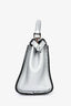 Fendi Silver Grained Leather Mini Selleria Peekaboo Top Handle with Strap