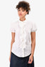 Red Valentino White Cotton Short Sleeve Collared Ruffle Front Button Down Top Size 40