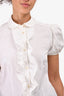 Red Valentino White Cotton Short Sleeve Collared Ruffle Front Button Down Top Size 40