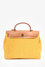 Hermès 2024 Brown Leather Yellow Canvas Herbag 31 with Pouch