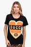 Gucci Black Sequin Logo Heart Shaped T-Shirt Size XXS