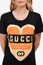 Gucci Black Sequin Logo Heart Shaped T-Shirt Size XXS