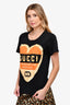 Gucci Black Sequin Logo Heart Shaped T-Shirt Size XXS