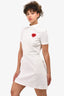 Christian Dior White Quilted Mock Neck Short Sleeve Heart Detail Mini Dress Size 6