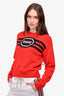 Miu Miu Red Wool Black Logo Stripe Crewneck Sweater Size 40