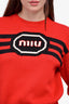 Miu Miu Red Wool Black Logo Stripe Crewneck Sweater Size 40