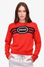 Miu Miu Red Wool Black Logo Stripe Crewneck Sweater Size 40