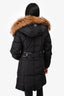 Mackage Black Down Mid Length Coat With Fur Trim + Belt Size M