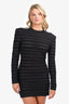 Balmain Black Logo Mesh Striped Long Sleeve Mini Dress Size 42