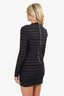 Balmain Black Logo Mesh Striped Long Sleeve Mini Dress Size 42