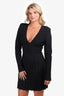 Balmain Black Pleated Shoulder-Pad Dress Size 42