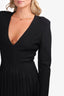 Balmain Black Pleated Shoulder-Pad Dress Size 42