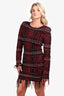 Balmain Red/Black Tweed Fringe Dress Size 40