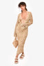 Retrofete Beige Raffia Pearl Plunge Maxi Dress Size XS/S