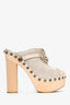 Pre-Loved Chanel™ Beige Raffia Canvas Embellished Buckle Platform Clogs Size 38.5 (As Is)