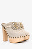 Pre-Loved Chanel™ Beige Raffia Canvas Embellished Buckle Platform Clogs Size 38.5 (As Is)