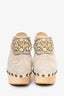 Pre-Loved Chanel™ Beige Raffia Canvas Embellished Buckle Platform Clogs Size 38.5 (As Is)