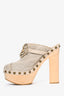 Pre-Loved Chanel™ Beige Raffia Canvas Embellished Buckle Platform Clogs Size 38.5 (As Is)