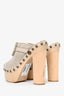 Pre-Loved Chanel™ Beige Raffia Canvas Embellished Buckle Platform Clogs Size 38.5 (As Is)